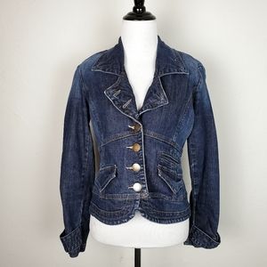 DKNY Jeans Denim Jacket Shacket Distressed Button Petite Y2K Spring Summer Fall